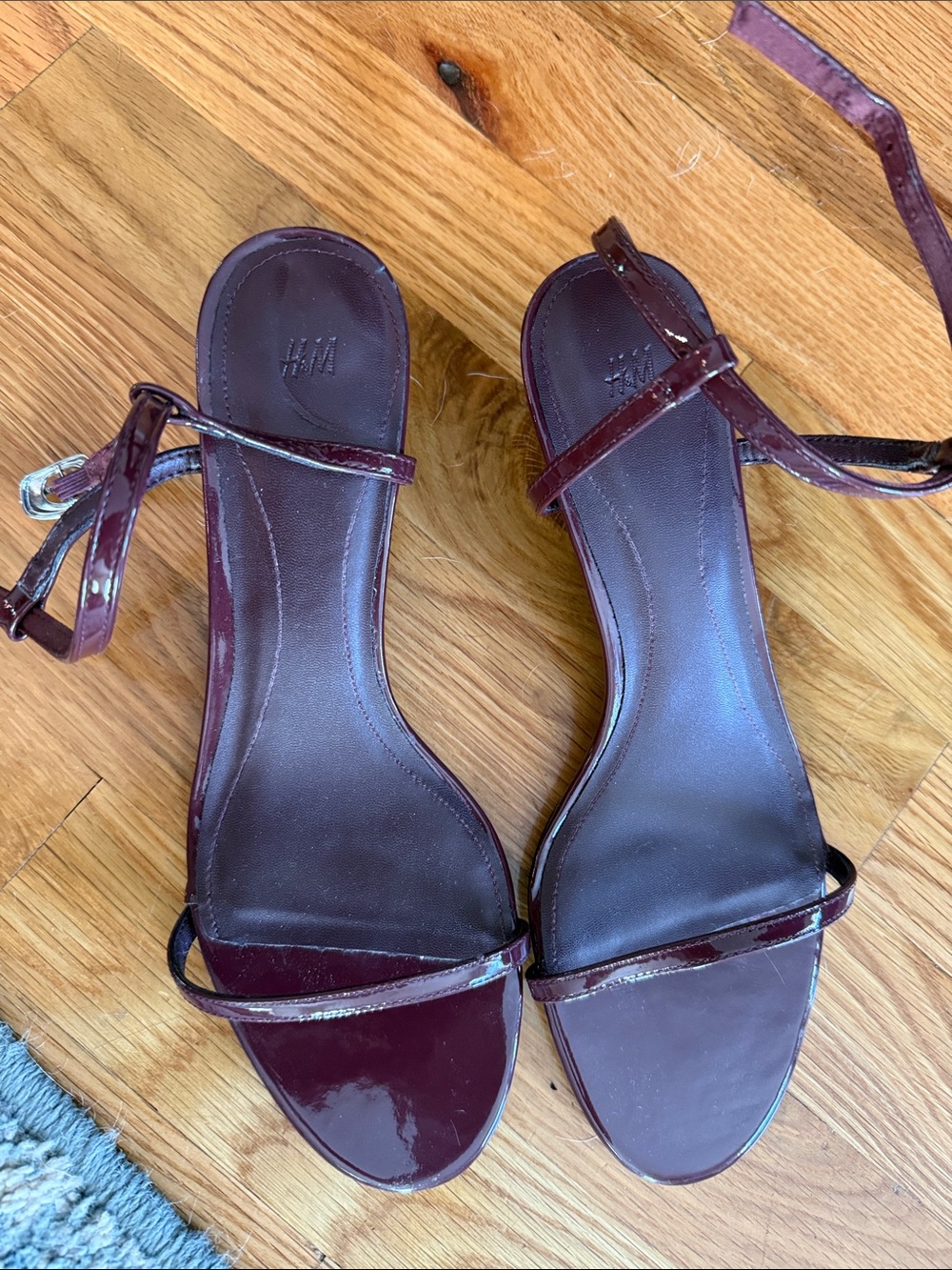 H&M Patent-Strap Ankle-Tie Sandals in Deep Burgundy